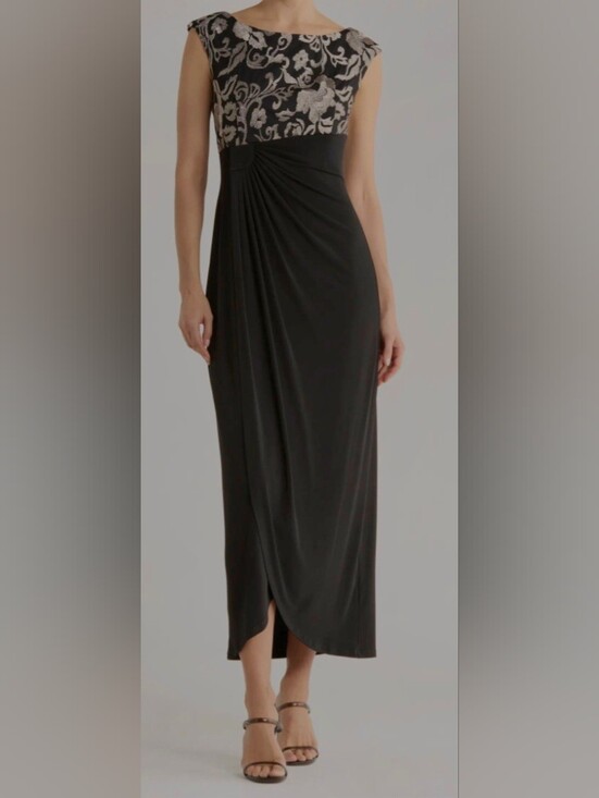 connected apparel Dresses & Skirts - Connected apparel Black Maxi Dress with Gold Floral Bodice (SIZE :14W)